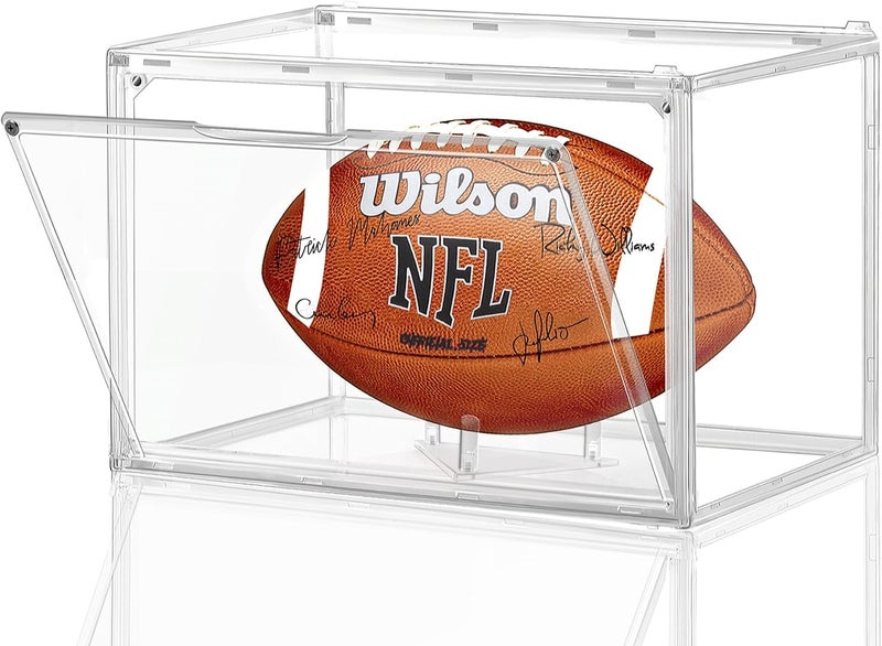 Leffis Football Display Case, Football Case Display Case, Memorabilia Display Cases with Magnetic Door and Removable Football Stand for Autographed Football (Assembly Required) - Image 1